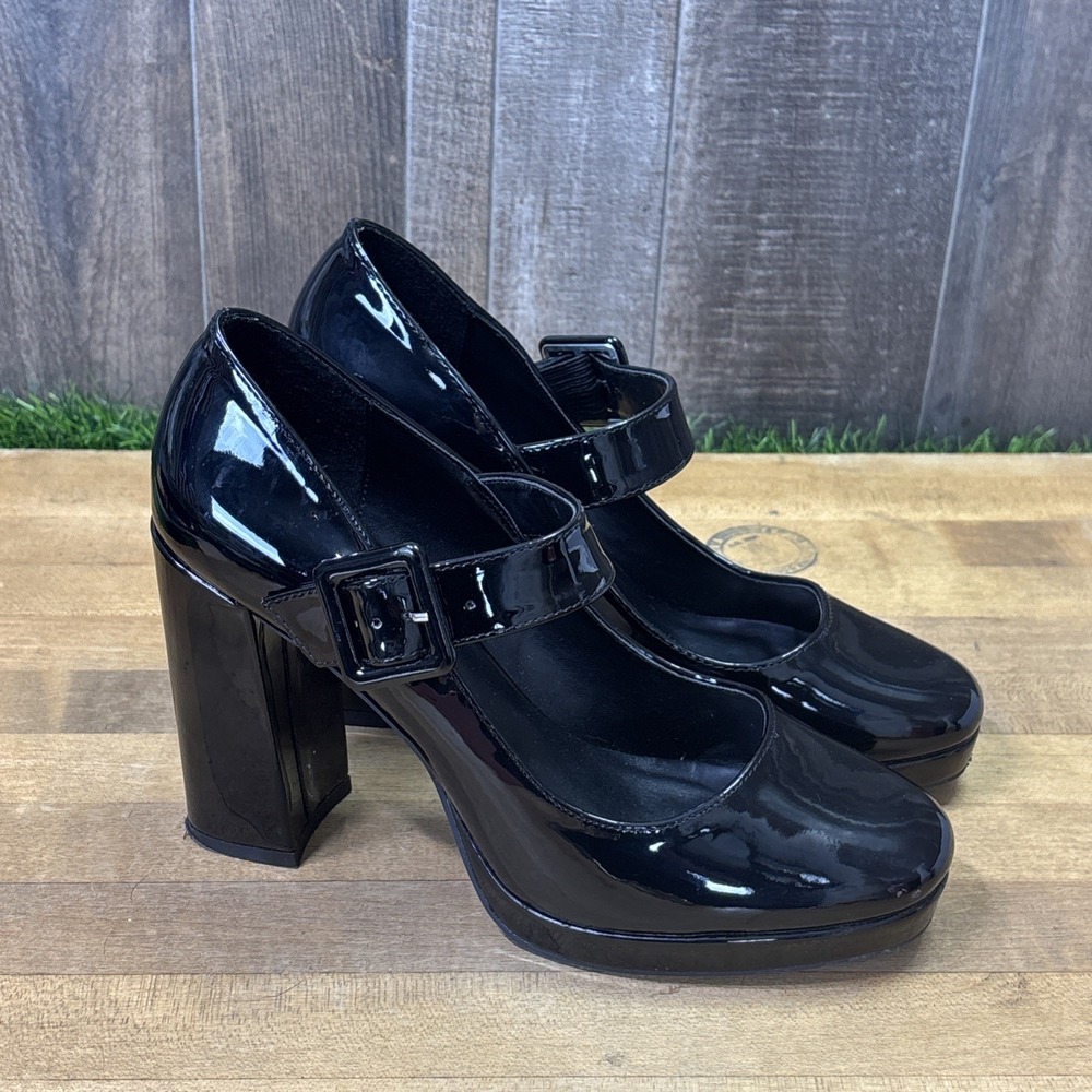 Y2K Madden Girl Black Patent Mary Jane Platform Heels Pumps Womens Size 9
